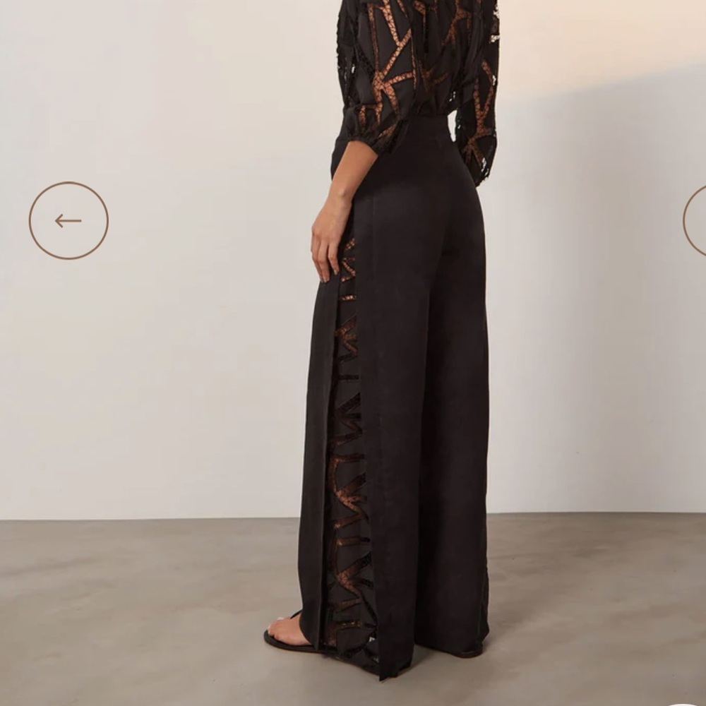 Vix Black Wide-Leg Pants with Lace Details